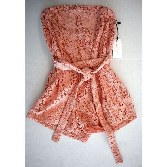 Line & Dot LR6201B Women's Sz Small Pink Floral Lace Sleeveless Lined Romper - Picture 11 of 12